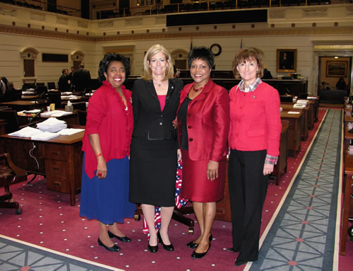 Senators Judy Eason McIntyre, Kim David, Constance Johnson and Susan Paddack wore red Thursday in support of the American wHeart Association’s Go Red for Women Day at the Capitol. 