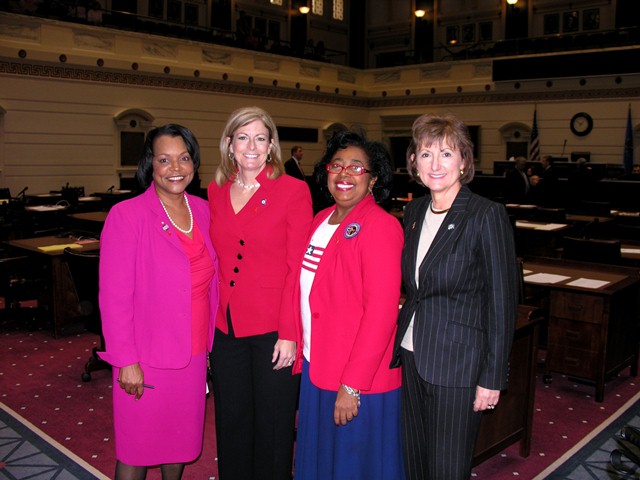 Senators Constance Johnson, Kim David, Judy Eason McIntyre and Susan Paddack participated in the Wear Red Lobby Day at the State Capitol Thursday. Sen. David authored Senate Resolution 30 recognizing Go Red for Women Week in Oklahoma. 