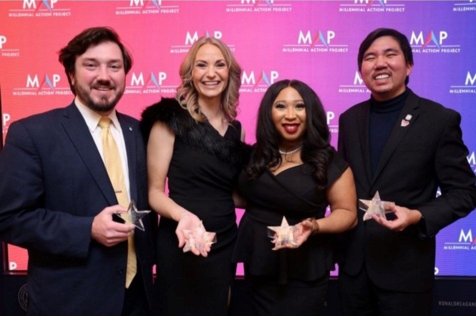 Co-chairs Sen. John Michael Montgomery, R-Lawton, Sen. Carri Hicks, D-Oklahoma City, and Rep. Ajay Pittman, D-Oklahoma City, along with fellow member Rep. Daniel Pae, R-Lawton, accepted the Cherisse Eatmon Collective Impact Award on behalf of their caucus at the Millennial Action Project (MAP) Rising Stars Awards in Washington, D.C. 