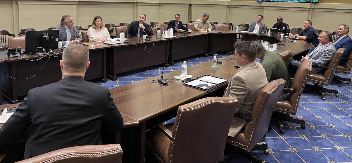 Senate Pro Tem Greg Treat (top left) hosts the first meeting of the Oklahoma Organized Retail Crime Task Force.
