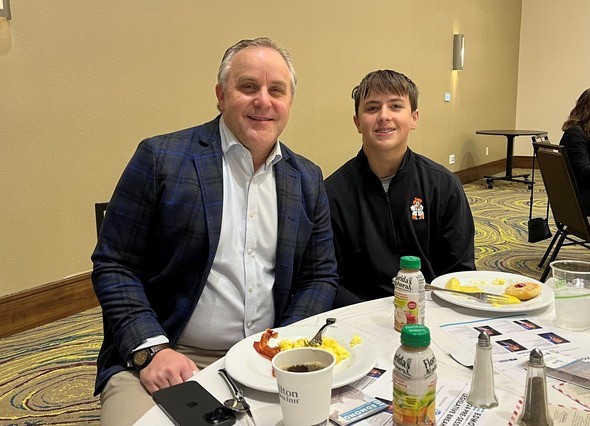 Senate Pro Tem Greg Treat and his son Mason after he spent 20 days in the hospital after his accident.
