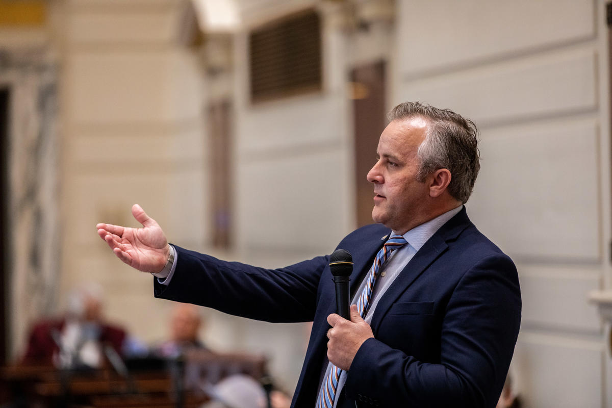 Sen. Greg Treat Thursday presents his closing remarks on SB 210, which passed 38-9.