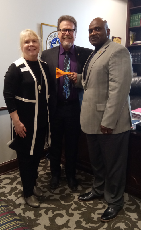 Senator Micheal Bergstrom, R-Adair met with representatives from the National Guard’s Starbase program to discuss expanding the Department of Defense’s youth program into Senate District 1 last week.  Bergstrom (center) is pictured with Starbase Director Pamela Kirk and Director of Youth Programs, Oklahoma Military Department, National Guard. COL (Ret) Carl Franks.