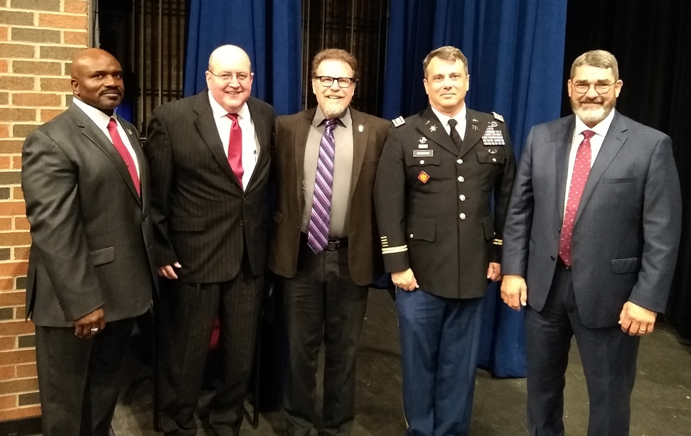 Senator Micheal Bergstrom, R-Adair, (center) joins several other Thunderbird Challenge leaders for the program’s 52nd graduation ceremony on Saturday, June 15 in Pryor.  Pictured from left to right are:  Director of Youth Programs, Colonel (Retired) Carl Franks; Director of the Thunderbird Challenge Program, John Altebaumer; State Sen. Micheal Bergstrom; Executive Director of the Oklahoma Military Department, Colonel Thomas Mancino; and Pryor Mayor Larry Lees. 