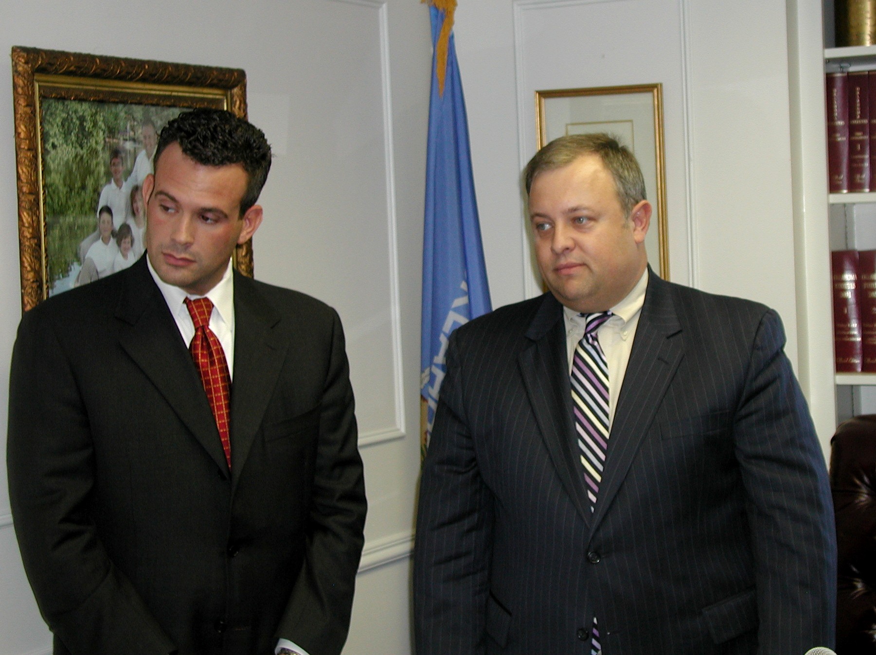 Rep. John Trebilcock, Chairman of the House Public Safety and Judiciary Committee, and Republican Floor Leader Glenn Coffee respond to the morning's special session. 