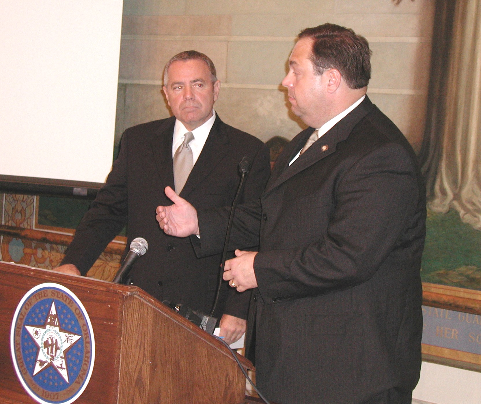 Senate President Pro Tem Mike Morgan and Senate Finance Chair Jay Paul Gumm explain plan to suspend state gas tax.