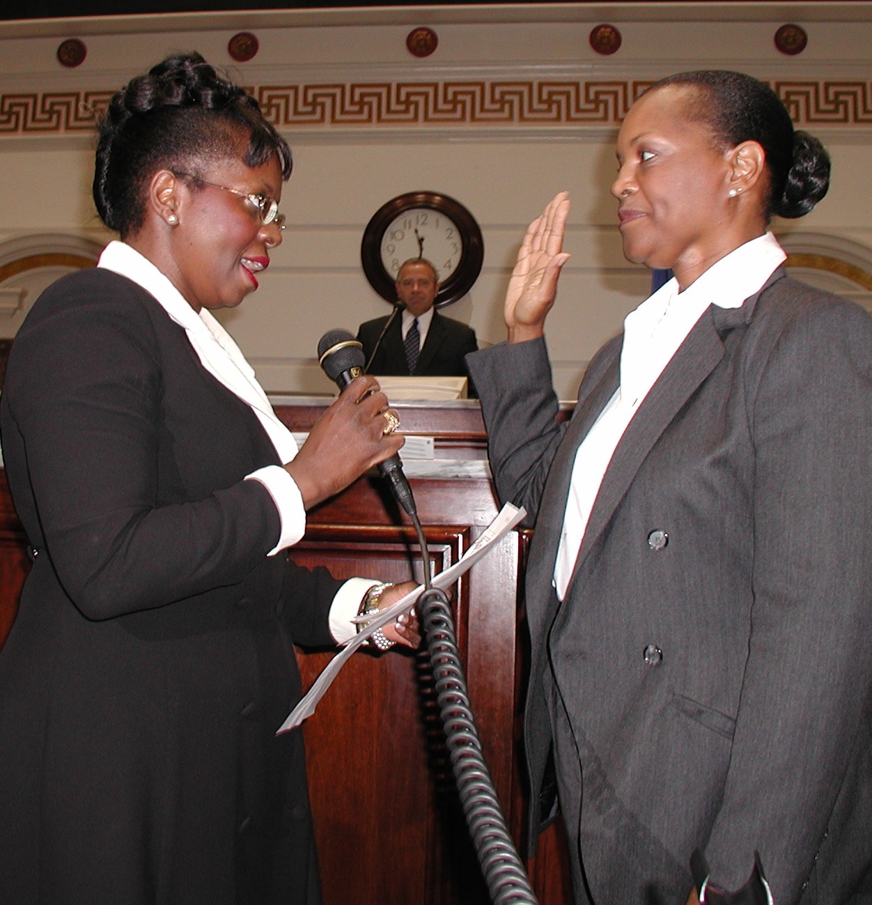 Federal District Judge Vicki Miles-LaGrange swears in Constance N. Johnson as State Senator.