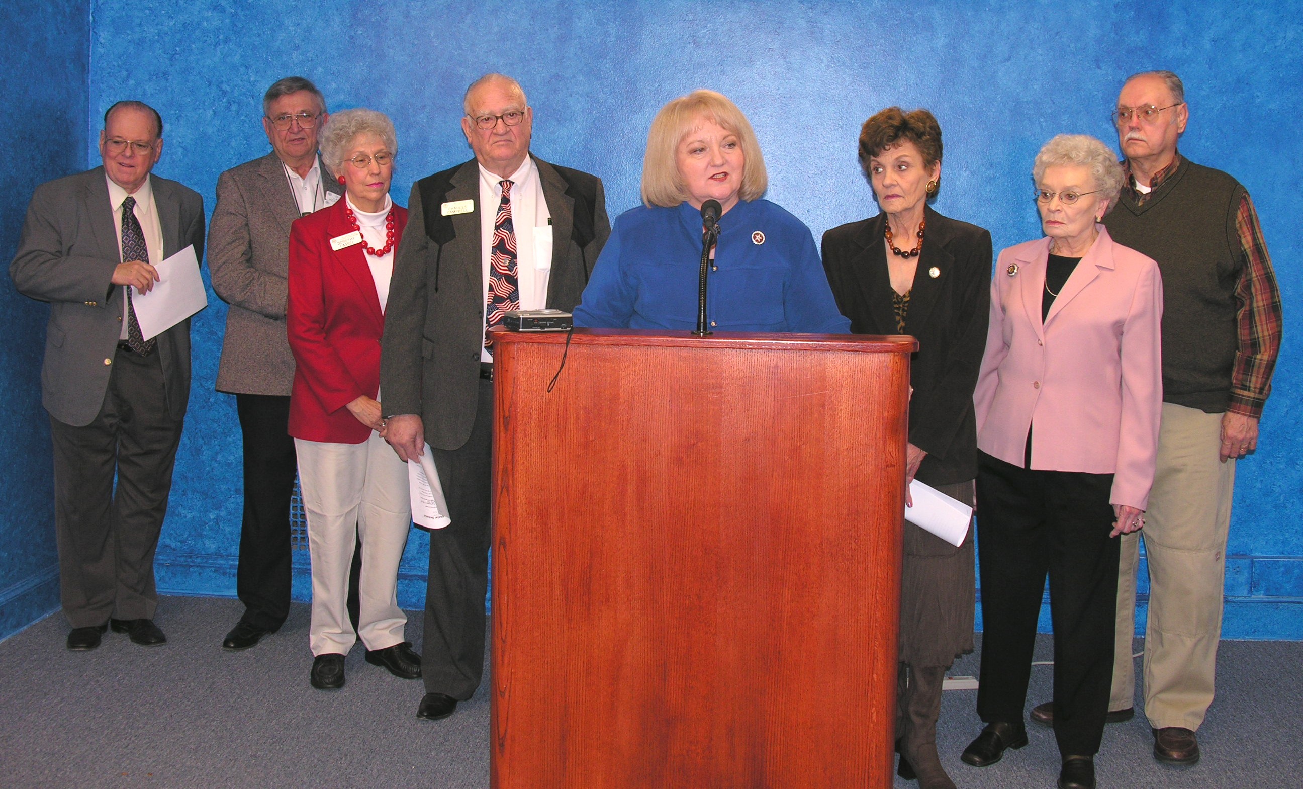 Senator Debbe Leftwich urges a committee hearing on her Department of Aging measure along with members of the Silver-Haired Legsilature.