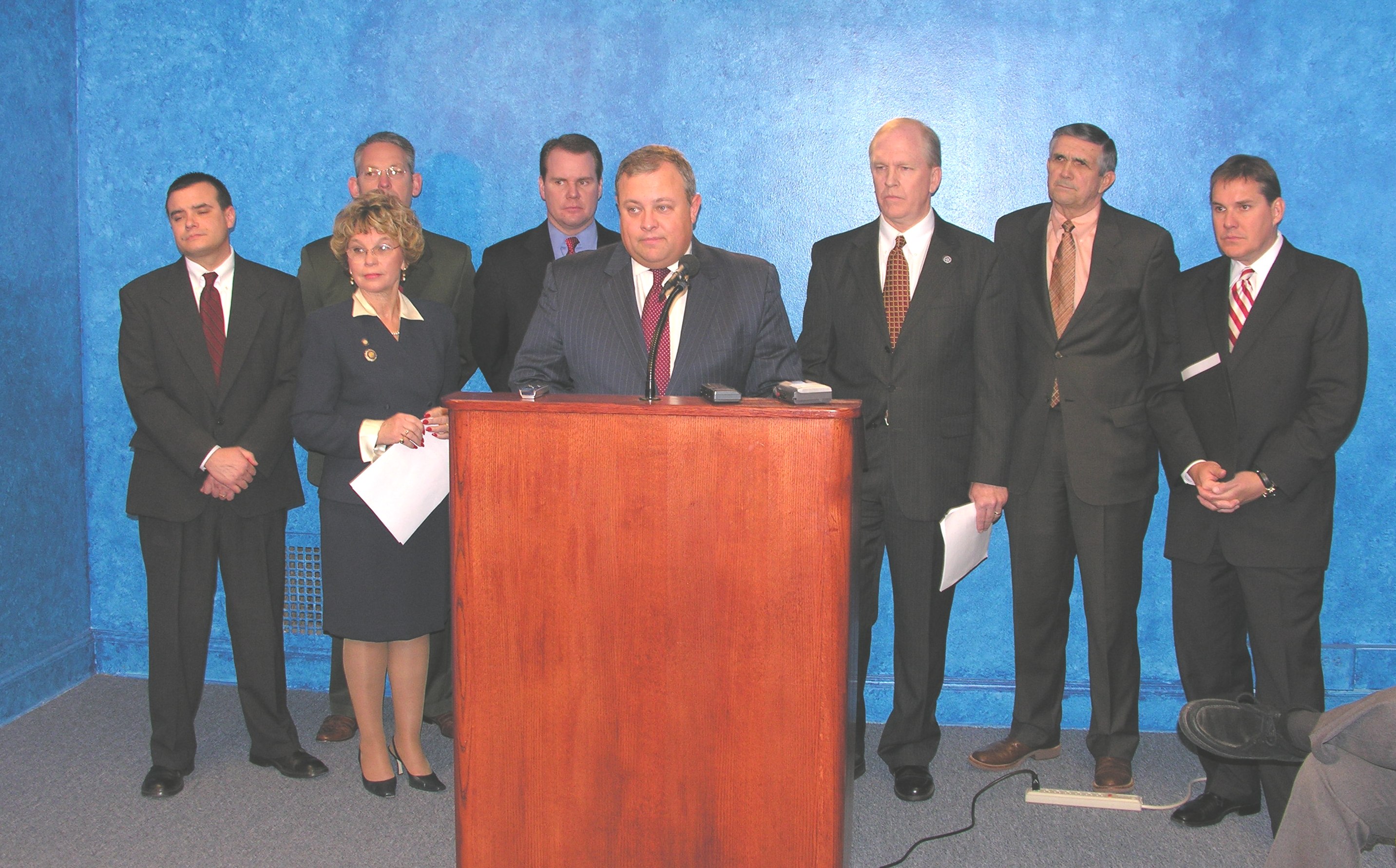 Senate Republican take questions from reporters after unveiling their 2007 legislative agenda.