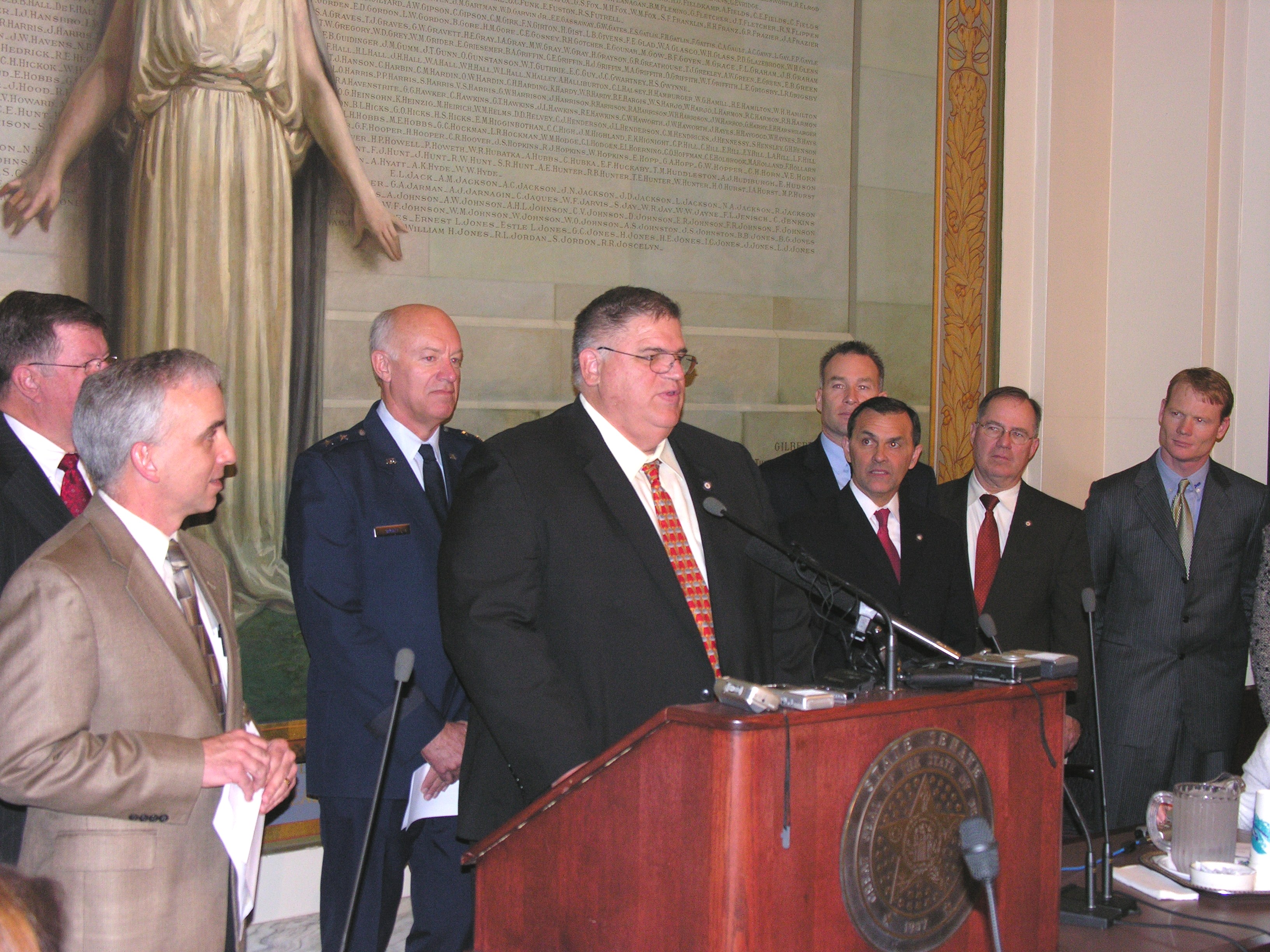 Senate Appropriations Chair Johnnie Crutchfield discusses supplemental appropriation agreement at the Capitol on Tuesday.