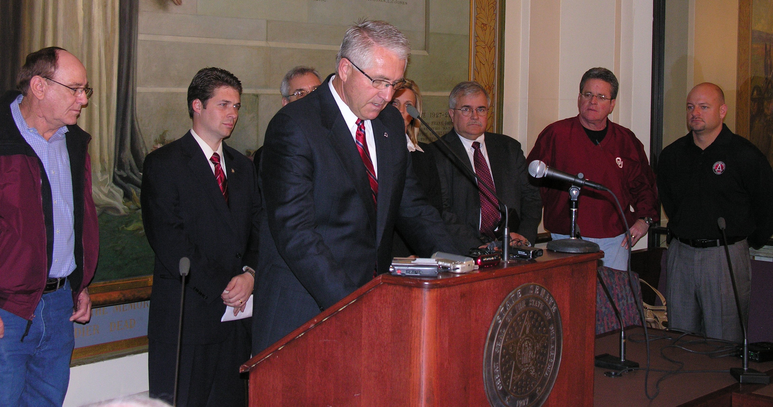 Senator Harry Coates discusses his measure, SB 1143, to repeal sections of the immigration bill, HB 1804.