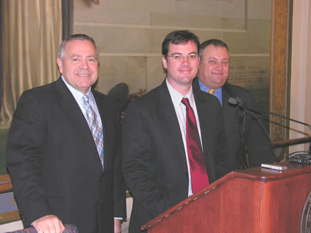Senate leaders Mike Morgan and Glenn Coffee, with House Speaker Lance Cargill, prepare to release the findings of an independent audit of the Department of Corrections.
