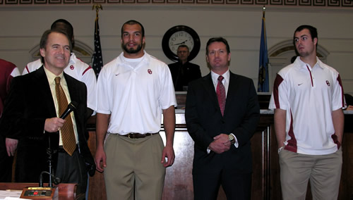 Sen. Nichols introduces Coach Bob Stoops annd his OU Sooners.