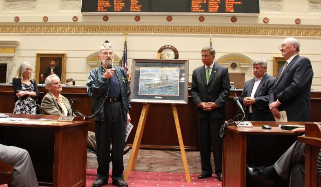 USS Oklahoma survivor Ed Veazey speaks to Senate