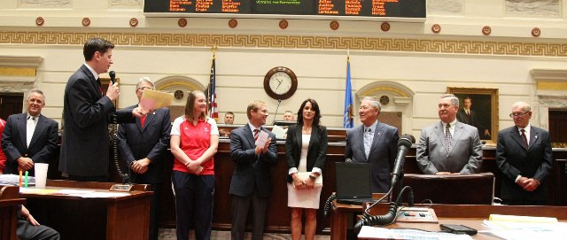 Sen. Holt introduces special guests following the approval of SR  61.