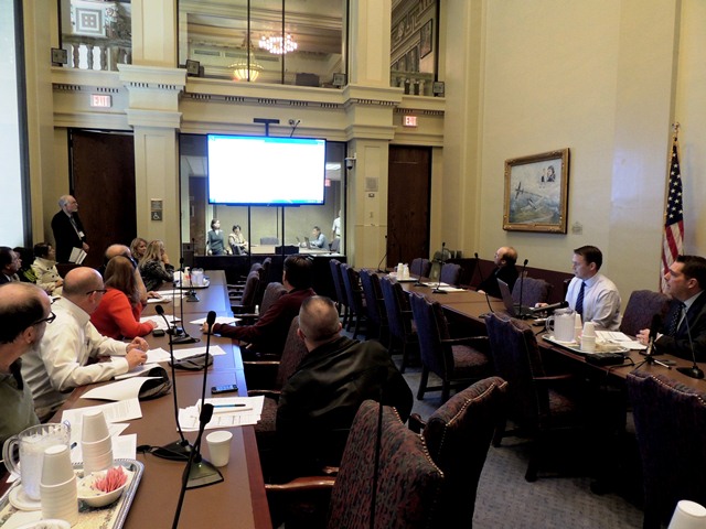 Senate Appropriations Chair Sen. Clark Jolley explains new appropriations website to the media Friday.