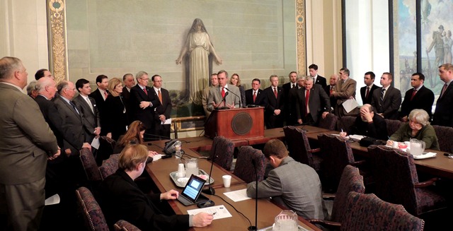 The Senate Republican Caucus discusses their agenda for the 2013 legislative session  at a state Capitol press conference Tuesday.
