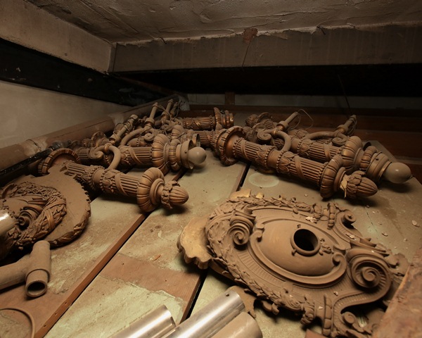 Historic light fixtures found in attic.