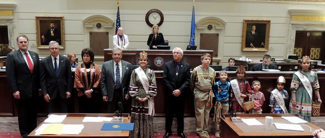 Oklahoma State Senate honors Cherokee Nation. (Left to right) Senate Minority Leader John Sparks, Senate President Pro Tempore Brian Bingman, Victoria Vazquez, Deputy Speaker of the Tribal Council, Deputy Principal Chief S. Joe Crittenden, Miss Cherokee 