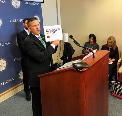 Sen. Josh Brecheen explains his bill to end corporate welfare for wind industry while showing the countries that benefit from the tax credits.